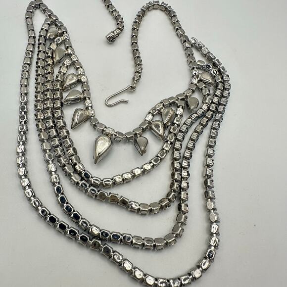 1940s 1950s vintage silver tone light blue glass rhinestones swag necklace - Picture 7 of 8